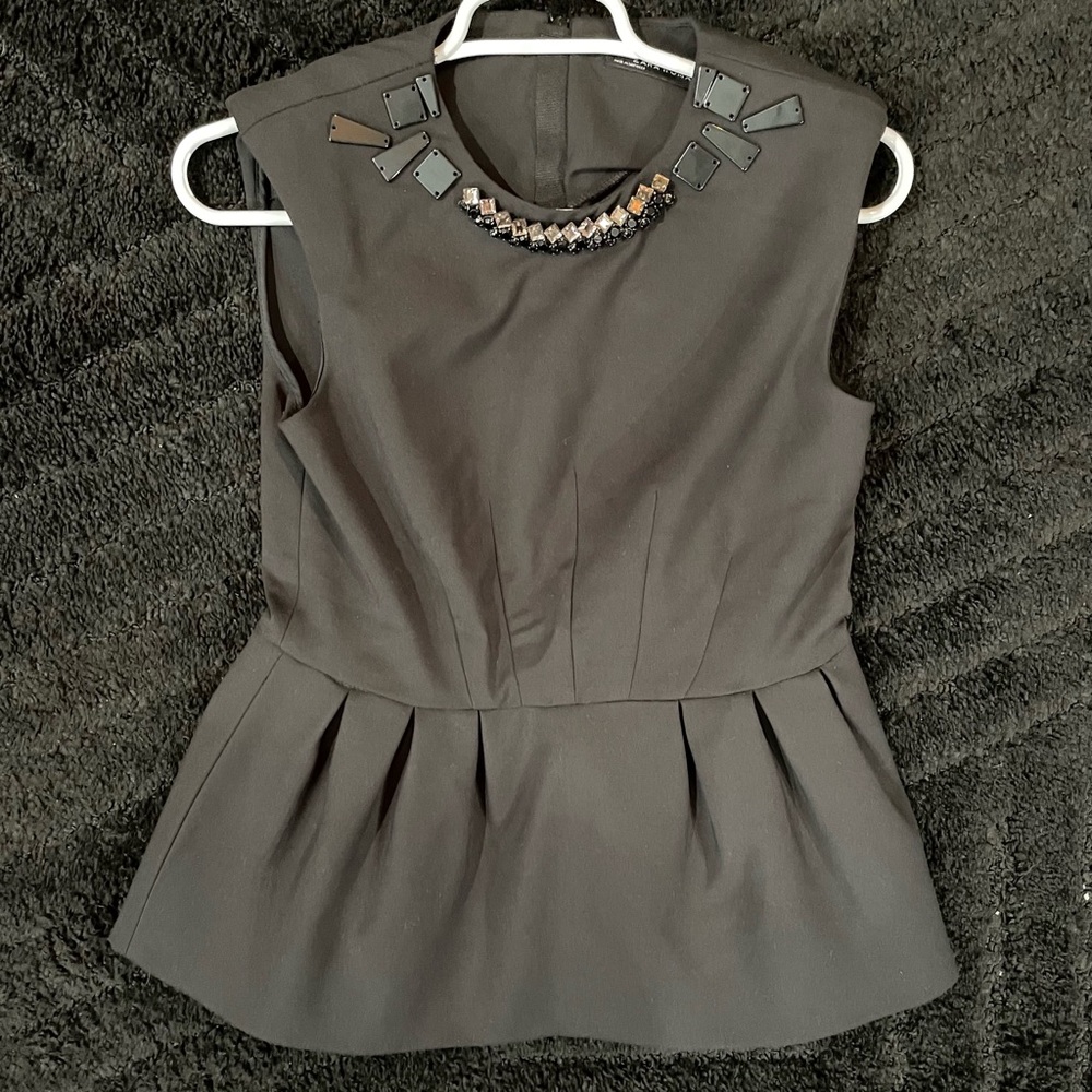 NEW - Zara Medium Black Embellished Sleeveless Dressy Top Pleated